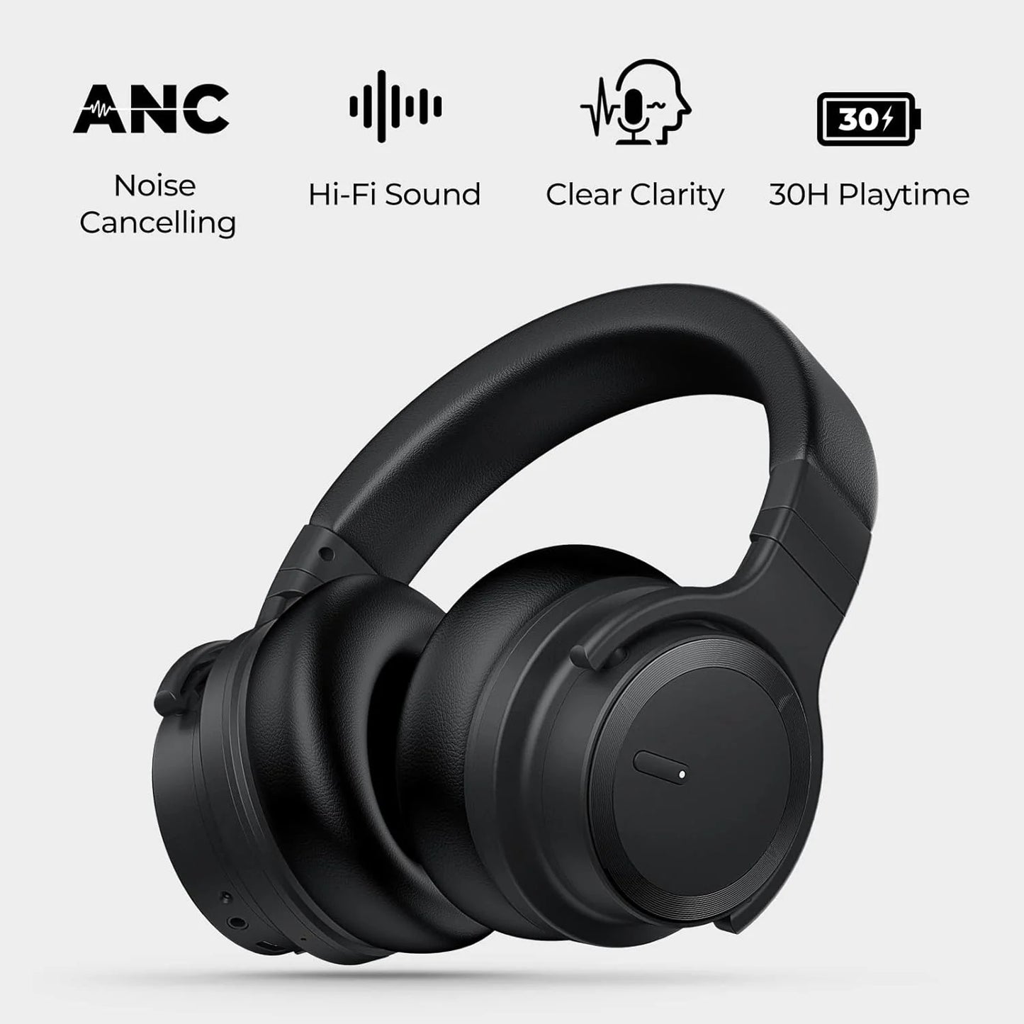 Active Noise Cancelling Headphones Wireless 5.0 Bluetooth Headphones with Rich Bass