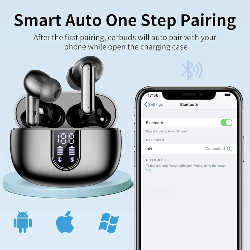Wireless Earbuds Bluetooth Headphones, with LED Display Charging Case, Waterproof In-Ear Earphones with Mic for iPhone /Android /PC /Laptop