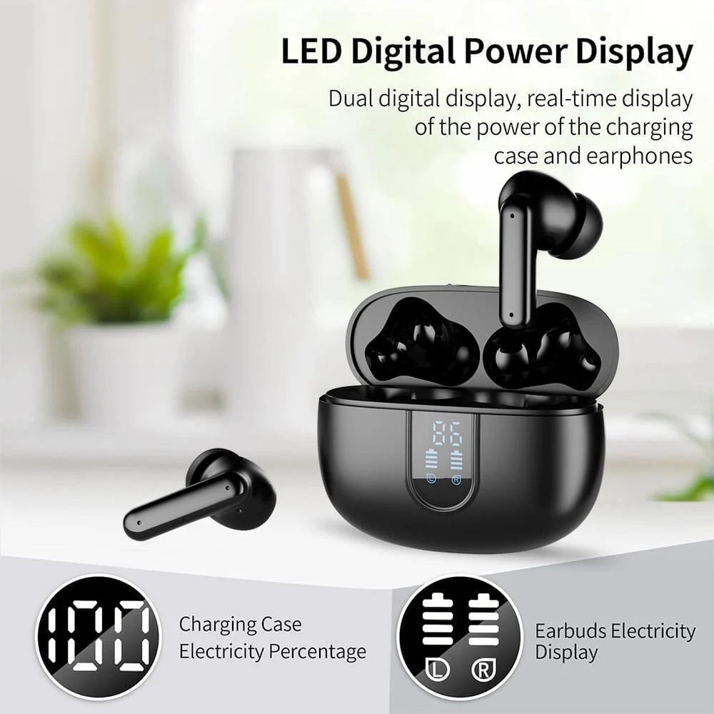Wireless Earbuds Bluetooth Headphones, with LED Display Charging Case, Waterproof In-Ear Earphones with Mic for iPhone /Android /PC /Laptop